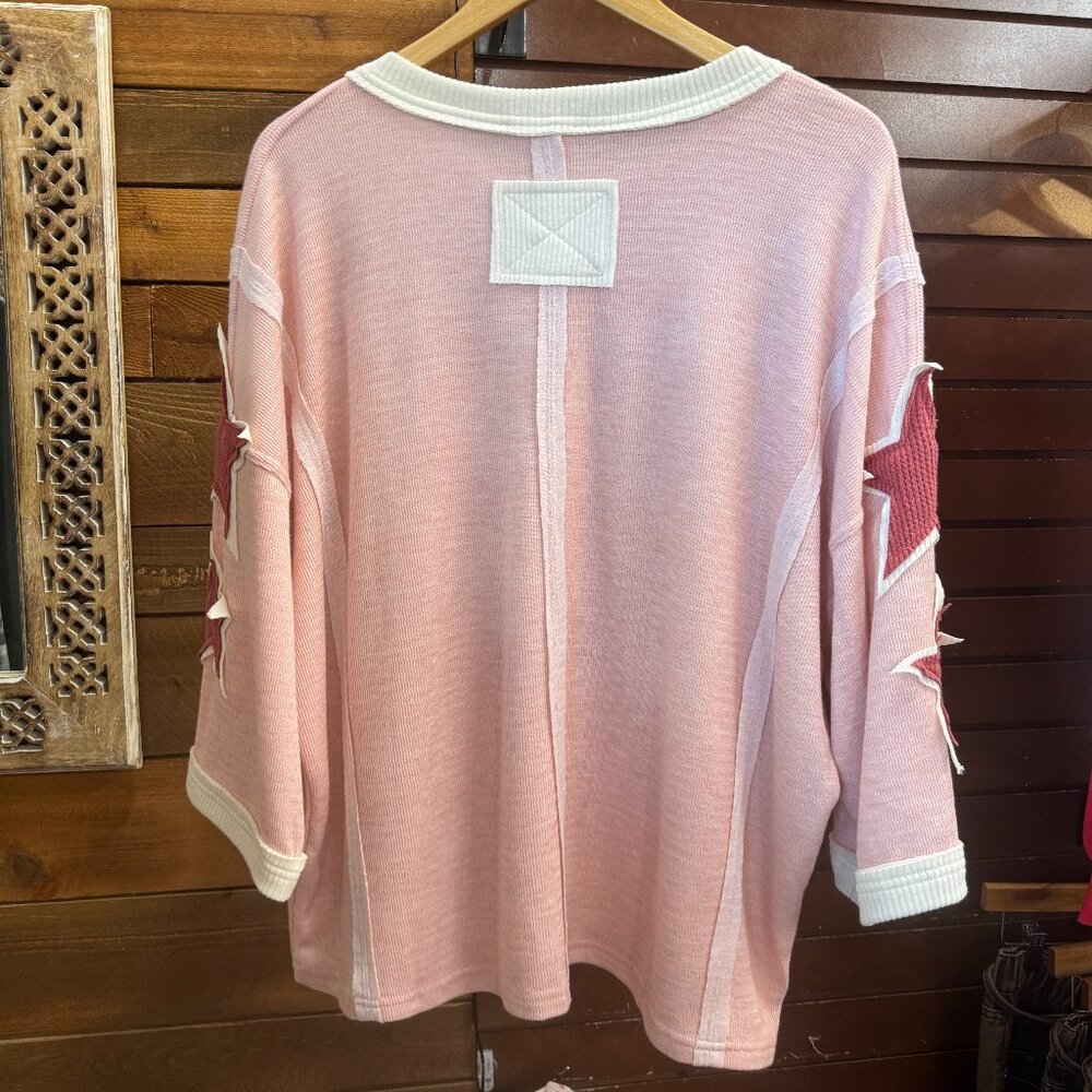 Pink + Red Starry Ribbed Shirt - Picture 2 of 8